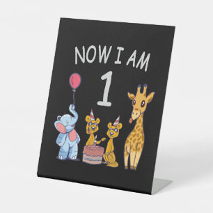 Now I am 1 year old 1st Birthday at the Zoo Pedestal Sign