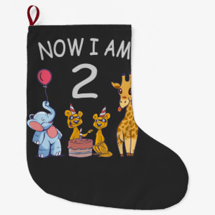 Now I am 2 year old 2nd Birthday at the Zoo Large Christmas Stocking