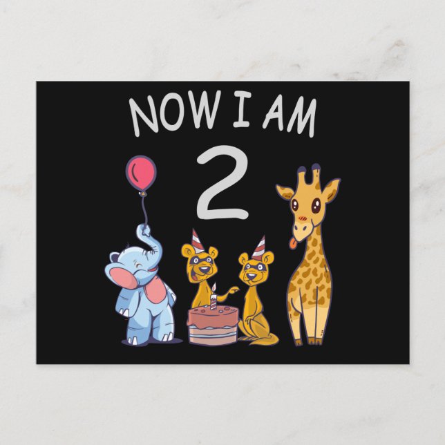 Now I am 2 year old 2nd Birthday at the Zoo Postcard (Front)