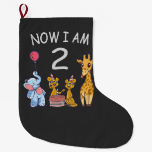 Now I am 2 years old 2nd Birthday at the Zoo Baby  Large Christmas Stocking