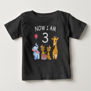 Now I am 3 year old 3rd Birthday at the Zoo Baby T-Shirt