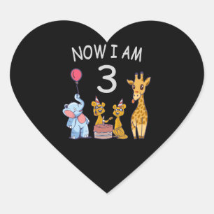 Now I am 3 year old 3rd Birthday at the Zoo Heart Sticker
