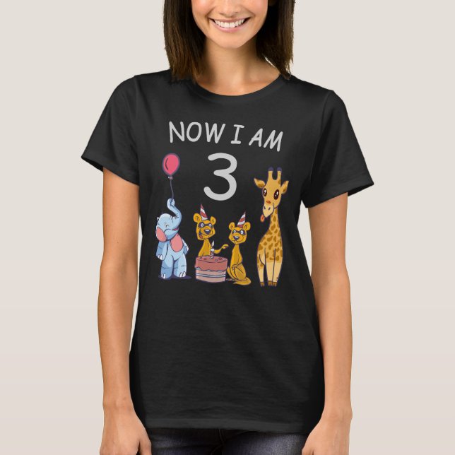Now I am 3 year old 3rd Birthday at the Zoo T-Shirt (Front)