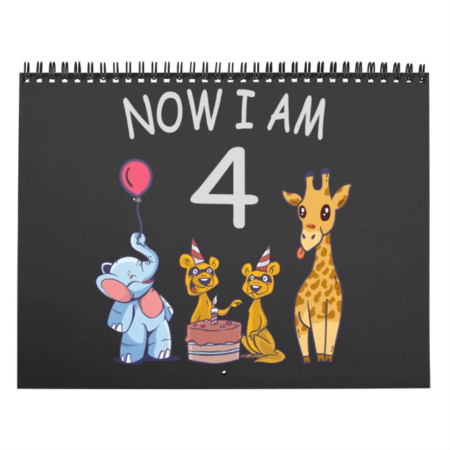 Now I am 4 year old 4th Birthday at the Zoo Calendar (Cover)
