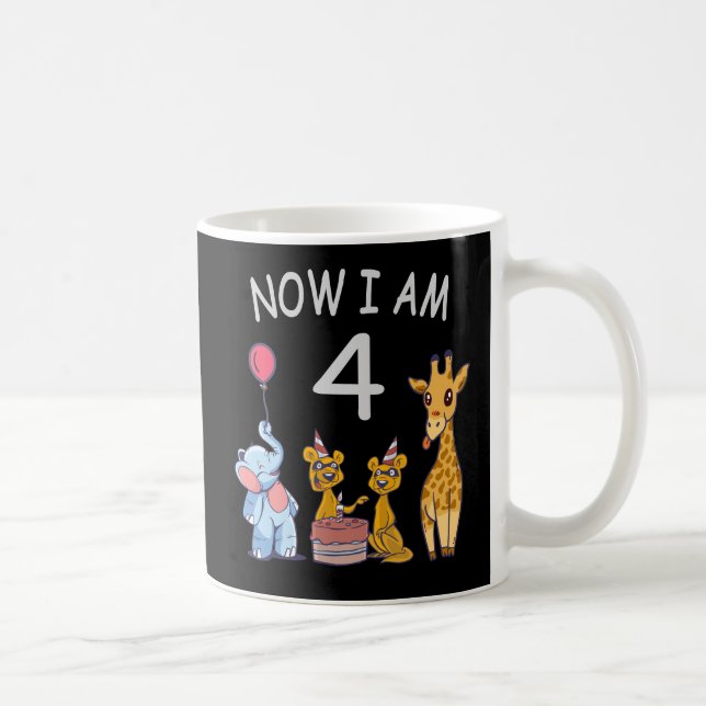 Now I am 4 year old 4th Birthday at the Zoo Coffee Mug (Right)