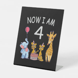 Now I am 4 year old 4th Birthday at the Zoo Pedestal Sign