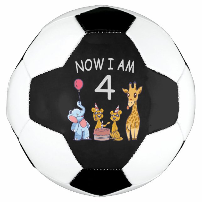 Now I am 4 year old 4th Birthday at the Zoo Soccer Ball (Front)