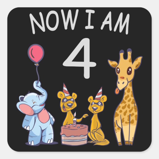 Now I am 4 year old 4th Birthday at the Zoo Square Sticker (Front)