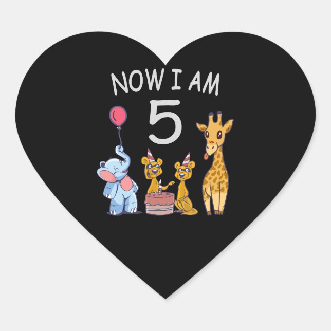 Now I am 5 years old 5th Birthday at the Zoo Heart Sticker (Front)