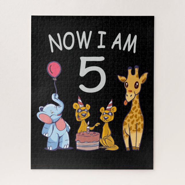 Now I am 5 years old 5th Birthday at the Zoo Jigsaw Puzzle (Vertical)