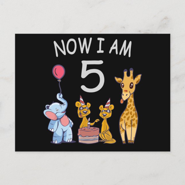 Now I am 5 years old 5th Birthday at the Zoo Postcard (Front)