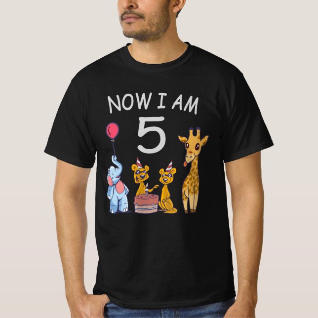Now I am 5 years old 5th Birthday at the Zoo T-Shirt (Front)