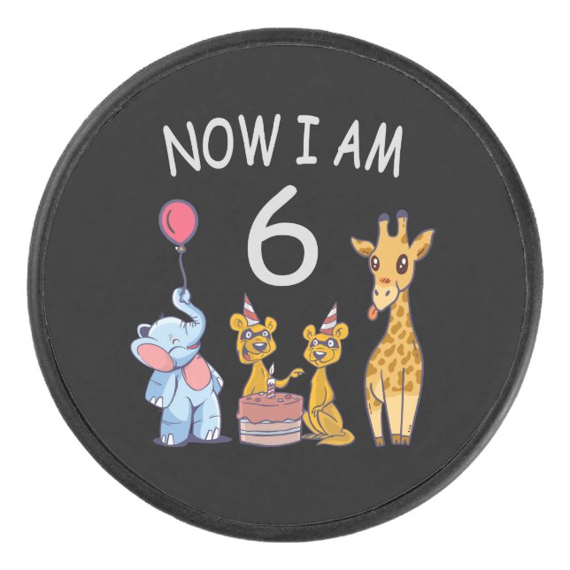 Now I am 6 years old 6th Birthday at the Zoo Hockey Puck (Front)