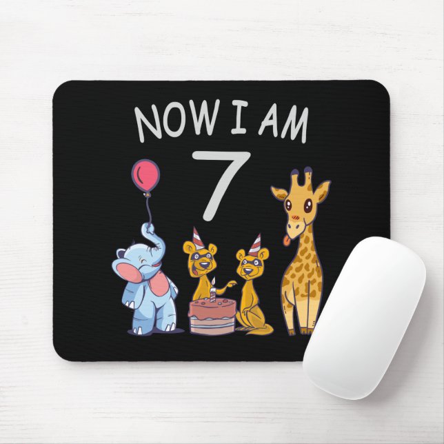 Now I am 7 years old 7th Birthday at the Zoo Mouse Pad (With Mouse)