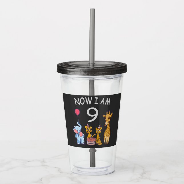 Now I am 9 years old 9th Birthday at the Zoo Acrylic Tumbler (Front)