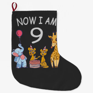Now I am 9 years old 9th Birthday at the Zoo Large Christmas Stocking
