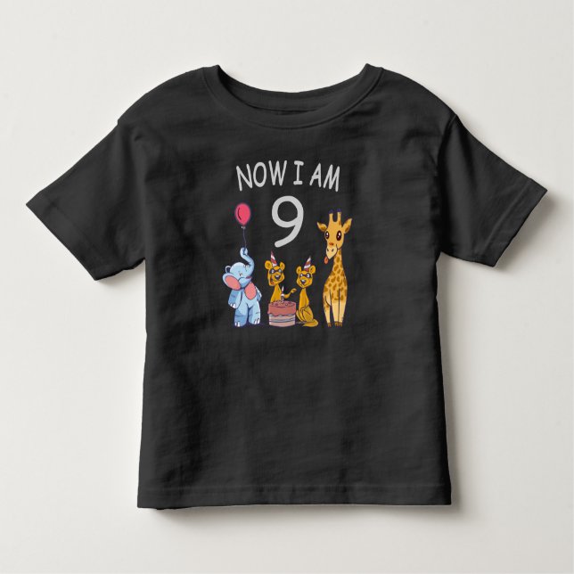 Now I am 9 years old 9th Birthday at the Zoo Toddler T-Shirt (Front)