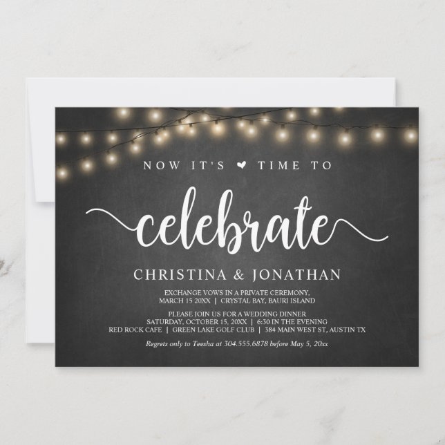 Now it's time to celebrate, Rustic Elopement Party Invitation (Front)
