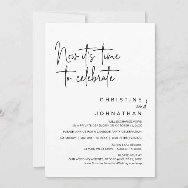 Now It's Time To Celebrate Wedding Elopement Party Invitation (Front)