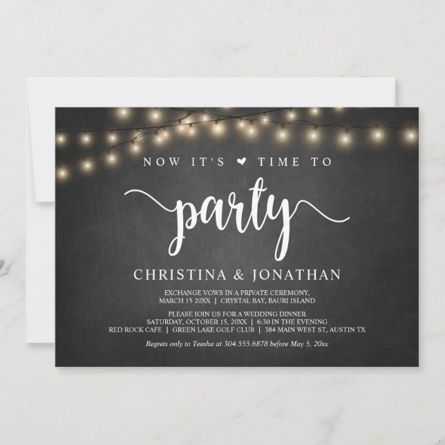 Now it's time to party, Rustic Elopement Party Inv Invitation (Front)