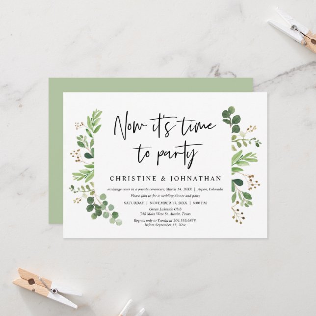 Now it's time to party, Wedding Elopement Party Invitation (Front/Back In Situ)