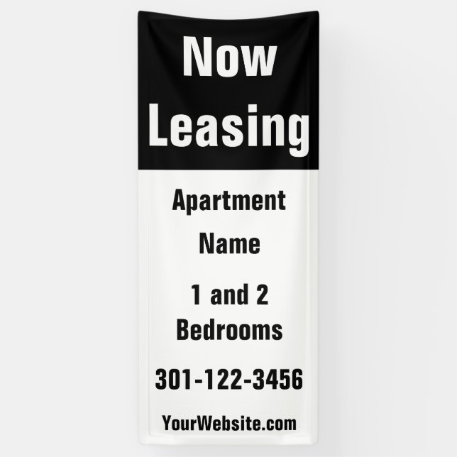 Now Leasing Apartment Name Black and White Banner (Vertical)