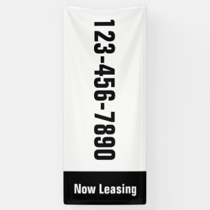 Now Leasing Apartment Phone Number Black and White Banner
