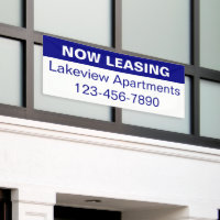 Now Leasing Blue & White Apartment Community Name