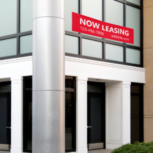 Now Leasing Red Apartment Rental Website Phone No. Banner