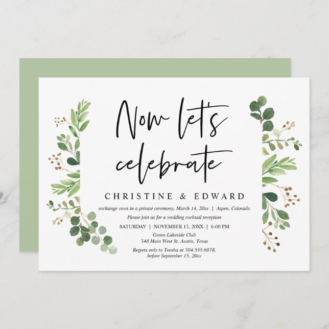 Now let's celebrate, Wedding Elopement Party Invitation (Front/Back)