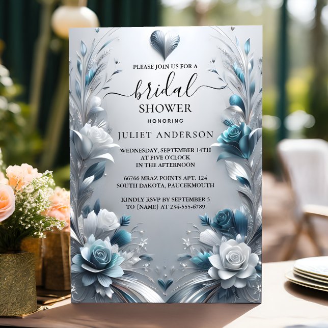 Now Metal Glam Shiny High End Silver Bridal Shower Invitation (Creator Uploaded)