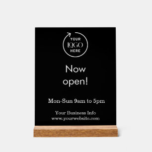 Now Open   Business Opening Times Black Logo  Acrylic Sign