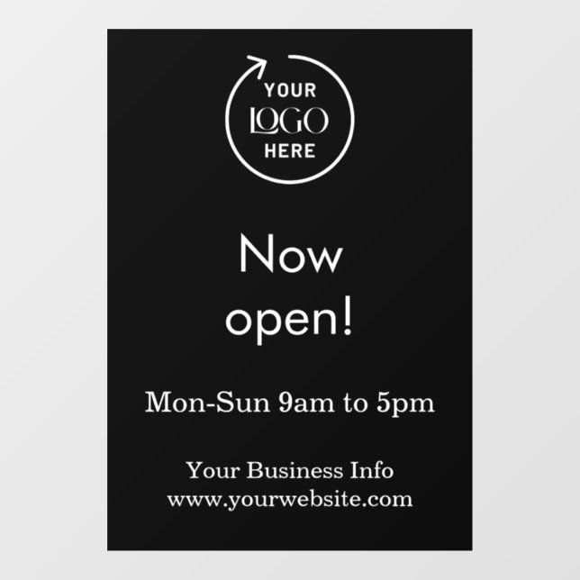 Now Open | Business Opening Times Logo Black (Sheet)