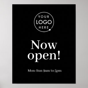 Now Open   Business Opening Times Logo Black Poster