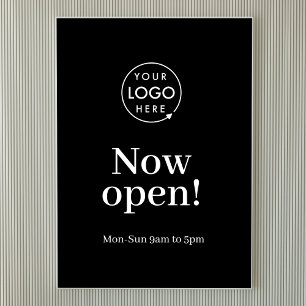 Now Open   Business Opening Times Logo Black Poster