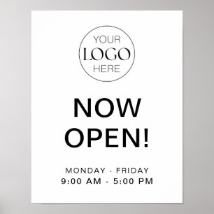 Now Open   Business Opening Times With Logo Poster