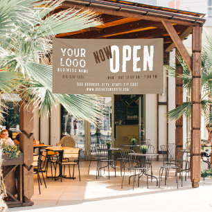Now Open Rustic Charm Kraft Paper Business Banner