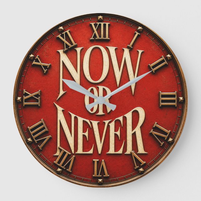 Now or Never Motivational Inspirational Typography Large Clock (Front)