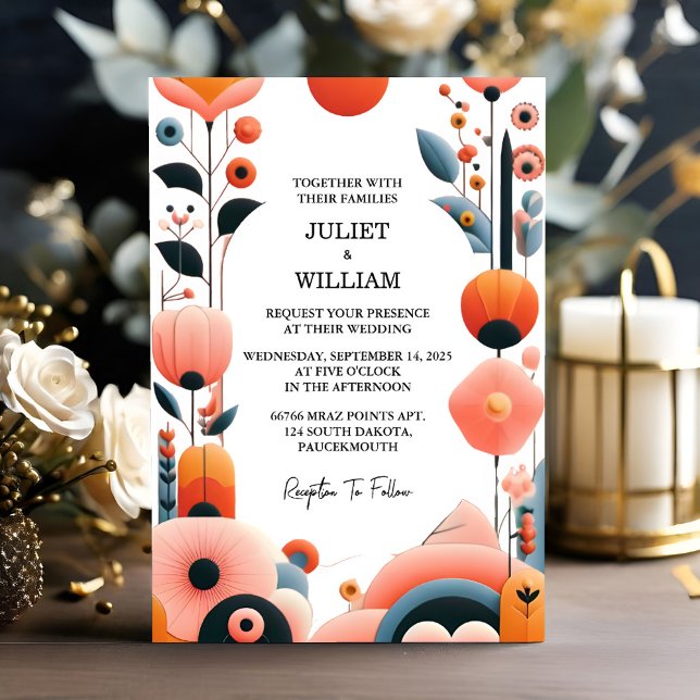 Now Orange 70s 80s 90s Pink Peach Colourful Weddin Invitation (Creator Uploaded)