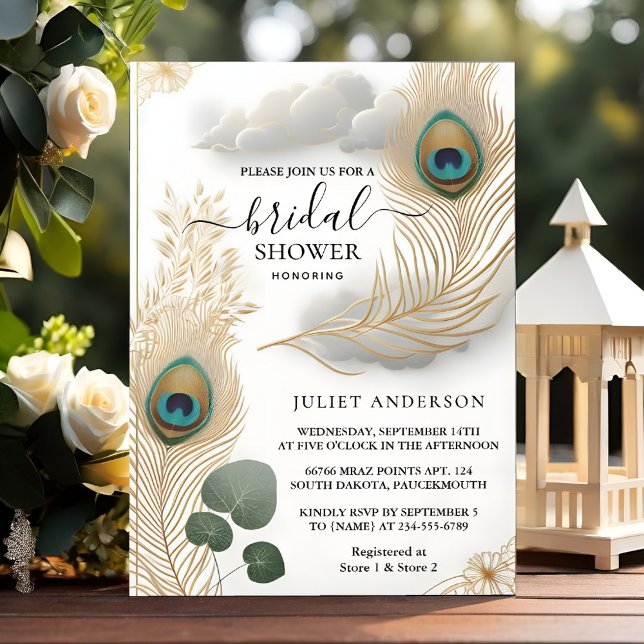 Now Rustic Asian Sky Cloud Peacock Bridal Shower Invitation (Creator Uploaded)