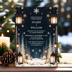 Now Rustic Forest Stars Snow Bright Winter Wedding Invitation