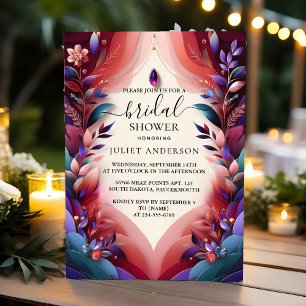 Now Soft Teal Fall Bold Jewel Tone Bridal Shower Invitation