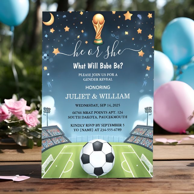 Now Team Ball Pitch Fun Soccer Field Gender Reveal Invitation (Creator Uploaded)