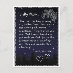 Now That I'm Busy Growing Up - Son To Mum  Postcard