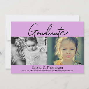 Now Then Purple Kindergarten girl Graduate Photo Announcement