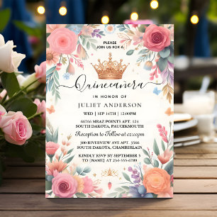 Now Tiara Family Latina Girly Spanish Quinceanera Invitation