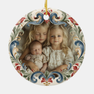 Nowegian Christmas Rosemaling Photo  Ceramic Ornament