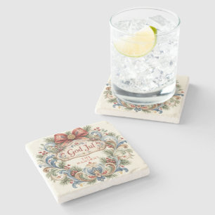 Nowegian Christmas Rosemaling Photo Stone Coaster