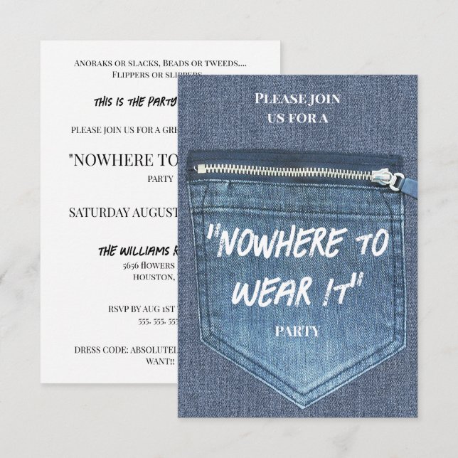 "Nowhere To Wear It" Party Invitation (Front/Back)