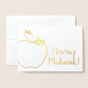 nowruz mubarak! gold foil squiggle apple foil card